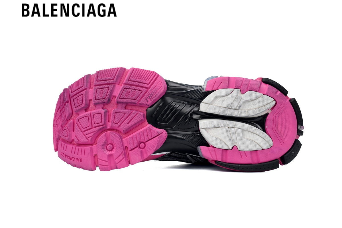 Balenciaga Runner men's shoes women sneakers¡ª Silver Mesh, Black & Pink Synthetic Overlays