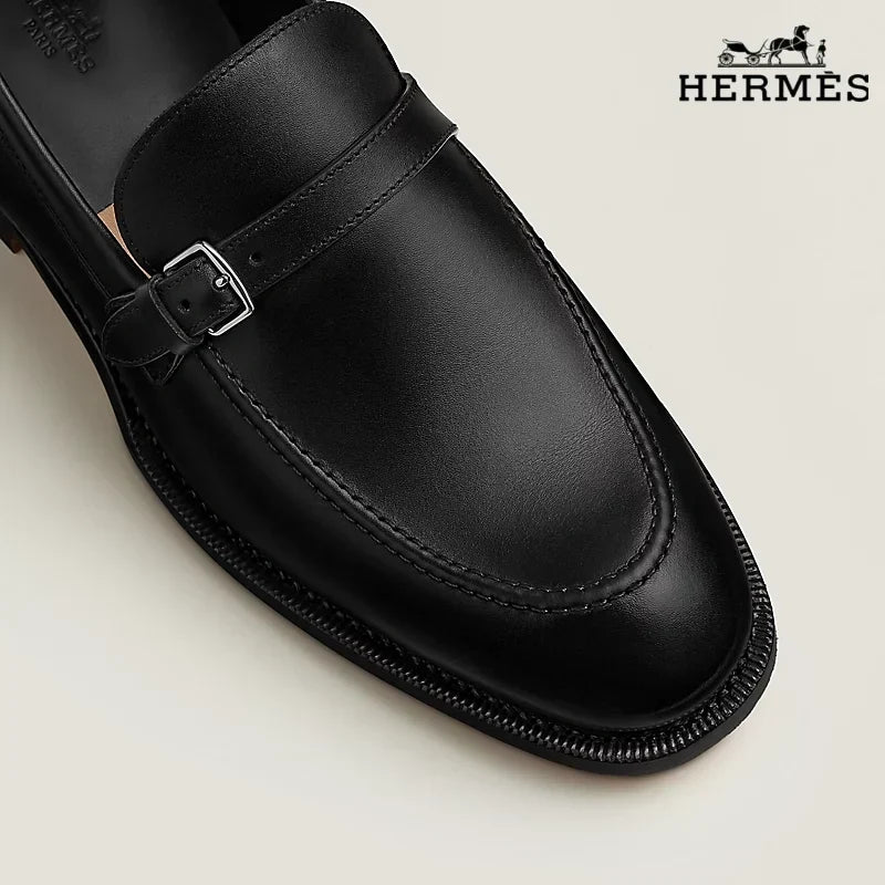 Herm¨¨s Black Leather Loafer with Single Buckle