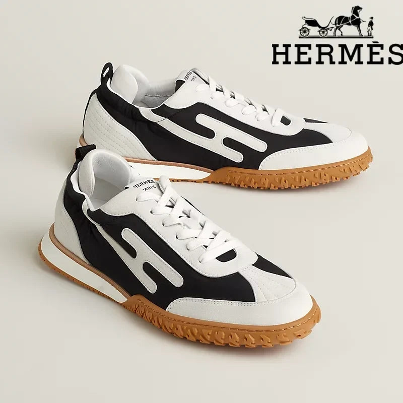 Herm¨¨s Black And White Mix Material Sneaker