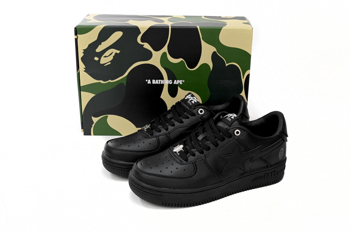 A BATHING APE BAPE STA All Black Sneakers | Women's & Men's Skate-Inspired Low-Top Shoes