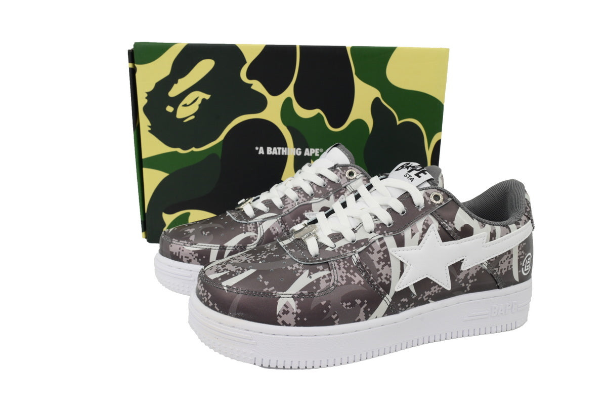 A BATHING APE BAPE STA Grey Digital Camo Graphic Sneakers | Women's & Men's Skate-Inspired Shoes