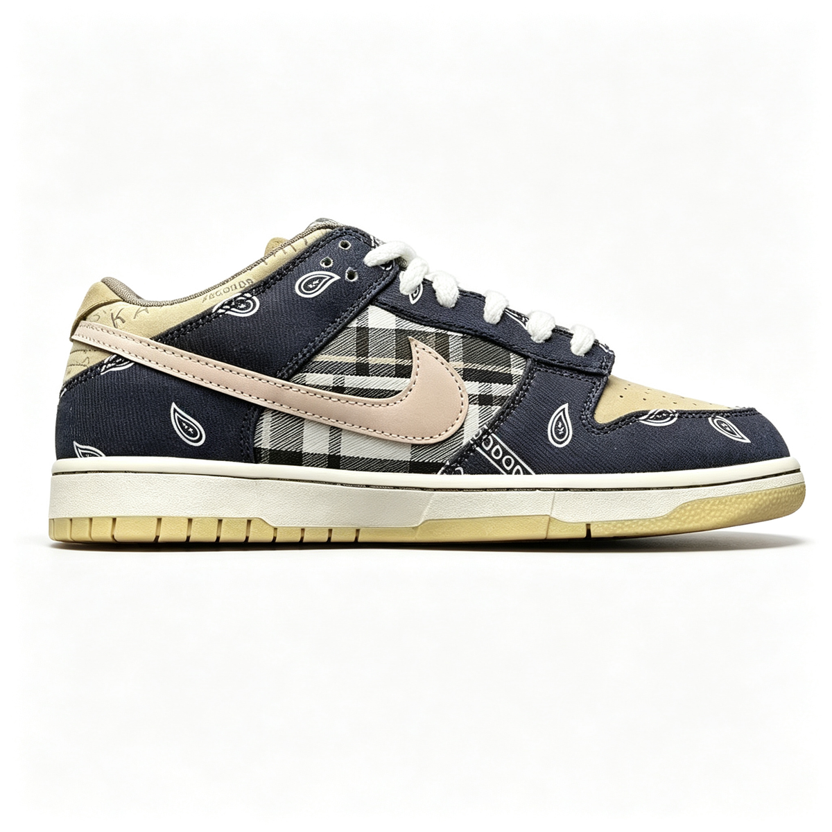 Nike Dunk Low ¨C Beige / Navy Bandana Plaid Print / Gum