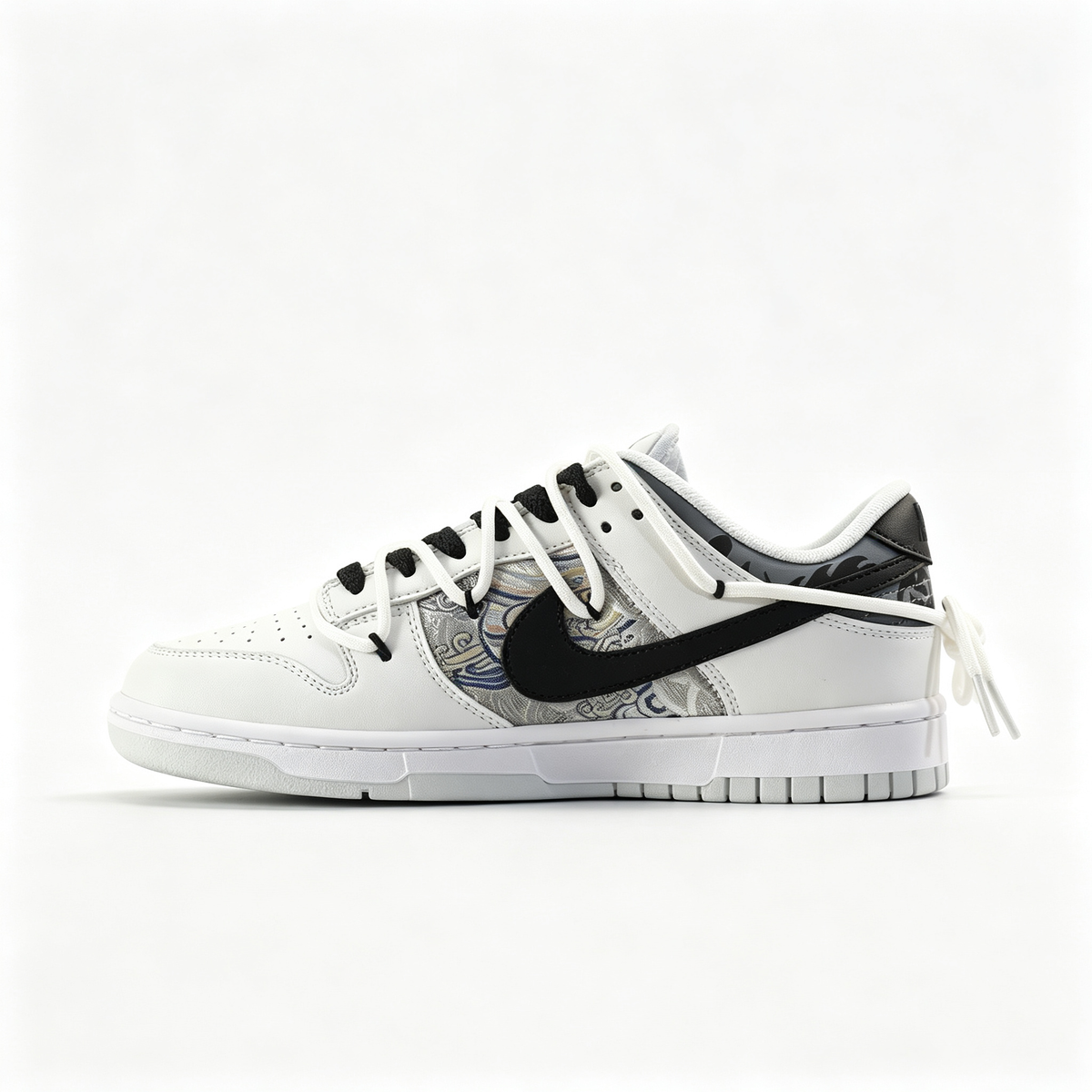 Nike Dunk Low 'Eastern' ¨C Custom White & Black Chinese-Style Pattern Deconstructed Sneakers