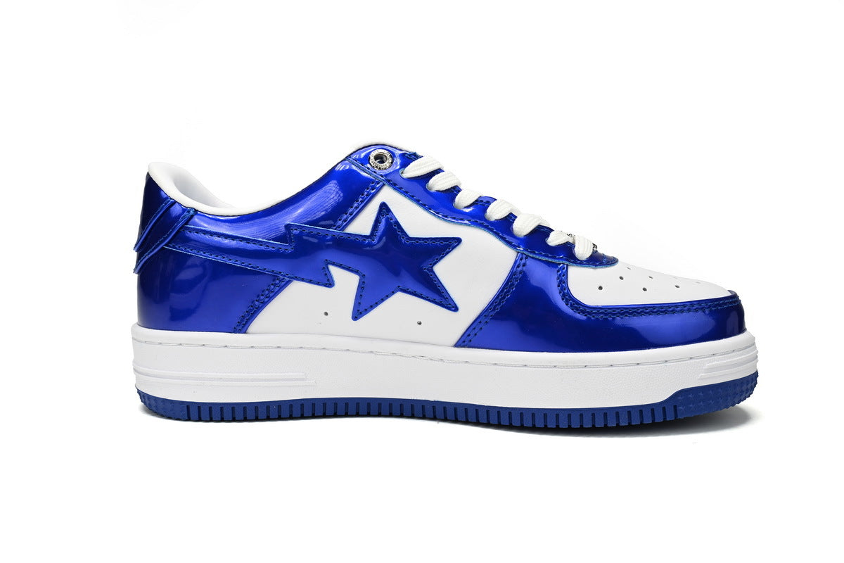 A BATHING APE BAPE STA Glossy Royal Blue & White Sneakers | Women's & Men's Skate-Inspired Shoes