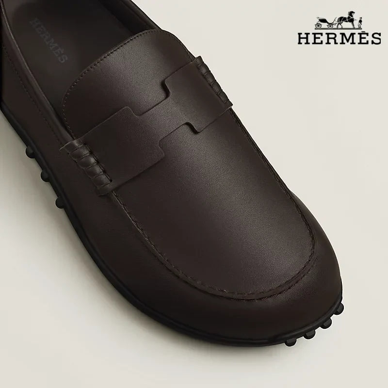 Herm¨¨s Dark Brown Leather Driving Loafer with Studded Sole