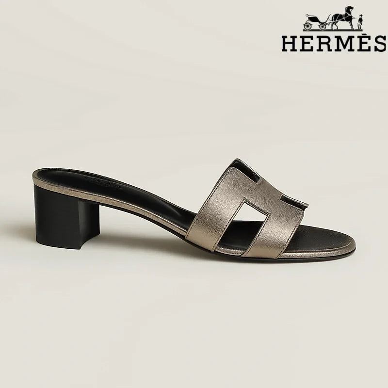 Herm¨¨s Metallic Bronze Leather Heeled Slide Sandals