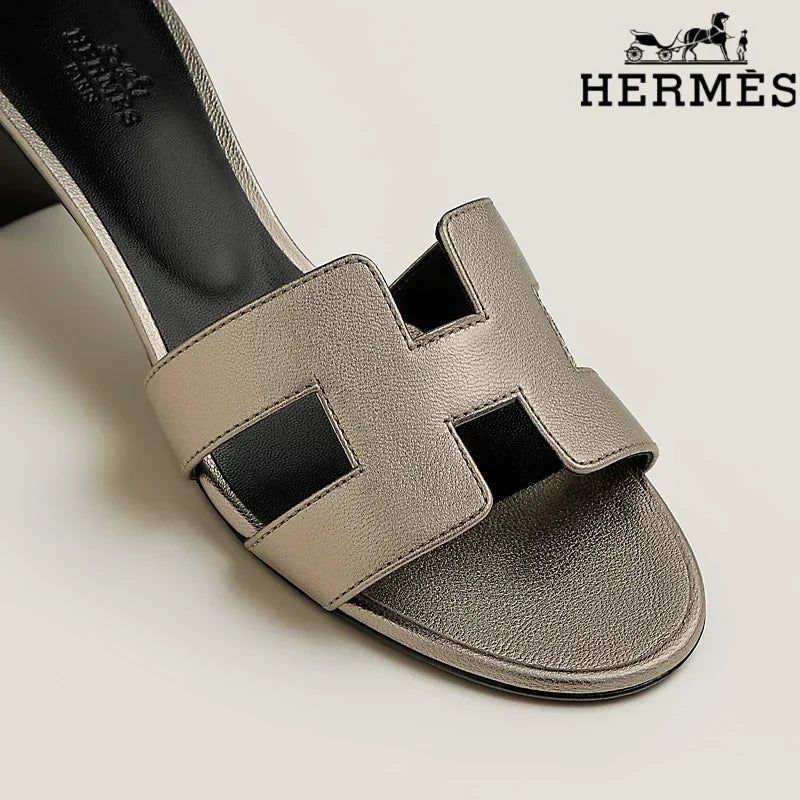 Herm¨¨s Metallic Bronze Leather Heeled Slide Sandals