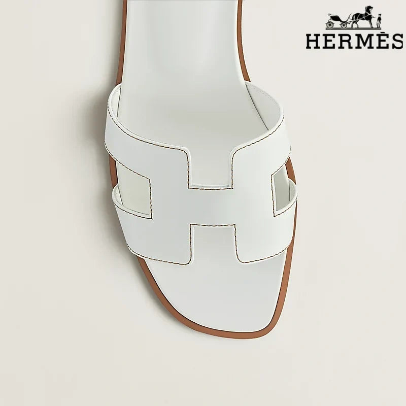 Herm¨¨s  female slides White Leather Oran Slide Sandals