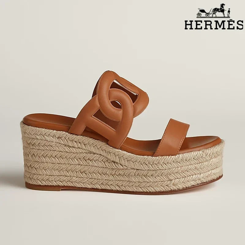 Herm¨¨s Brown Leather Wedge Espadrille Sandal