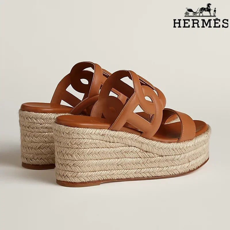 Herm¨¨s Brown Leather Wedge Espadrille Sandal