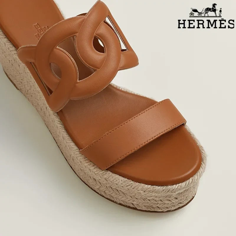 Herm¨¨s Brown Leather Wedge Espadrille Sandal