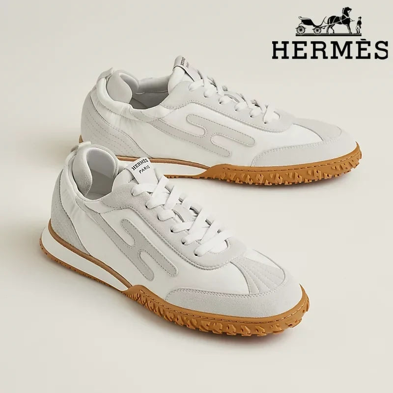 Herm¨¨s womens shoes men sneaker White and Grey Suede Sneakers