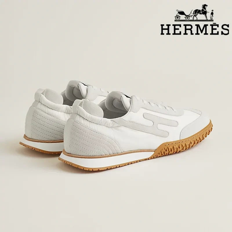 Herm¨¨s womens shoes men sneaker White and Grey Suede Sneakers