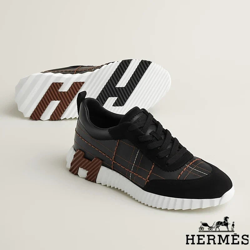 Herm¨¨s Black Grid Stitching Platform Sneakers