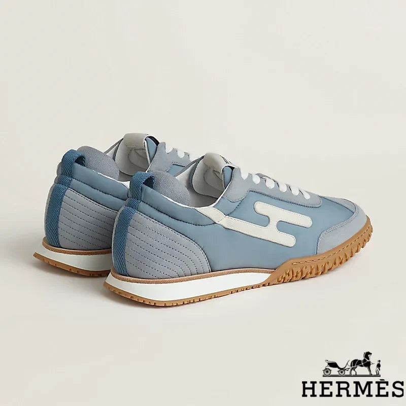 Herm¨¨s Light Blue Mixed Fabric Retro Sneakers