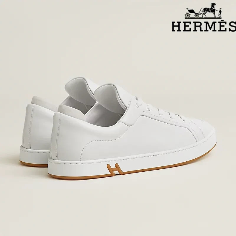 Herm¨¨s womens shoes men sneaker  White Leather Sneakers