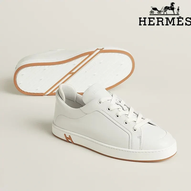 Herm¨¨s womens shoes men sneaker White Leather Sneakers