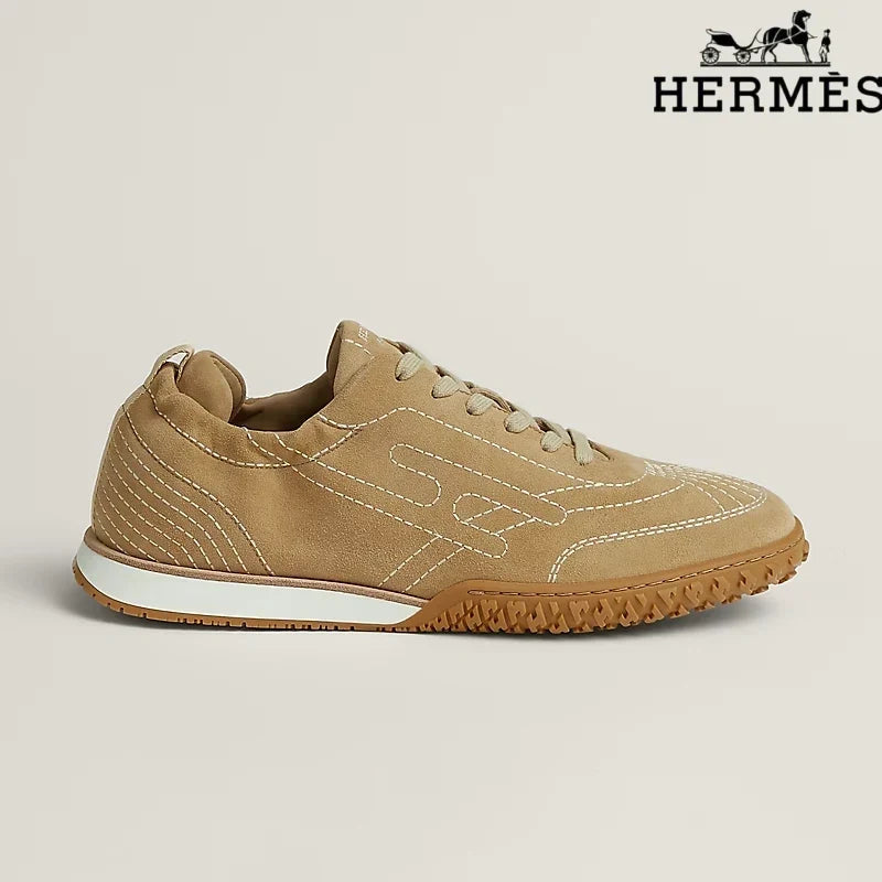 Herm¨¨s Khaki Suede H-Logo Sneakers