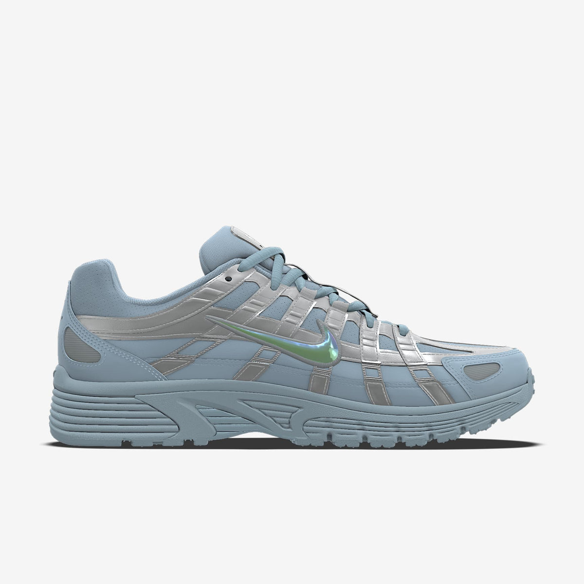 Nike P-6000 ¨C Light Blue / Metallic Silver / Iridescent Swoosh Mesh Athletic Sneakers