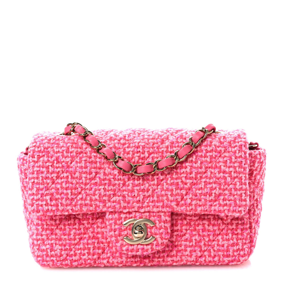 Wool Tweed Quilted Mini Rectangular Flap Dark Pink Fuchsia