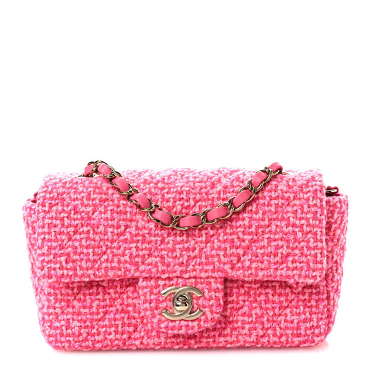 Wool Tweed Quilted Mini Rectangular Flap Dark Pink Fuchsia