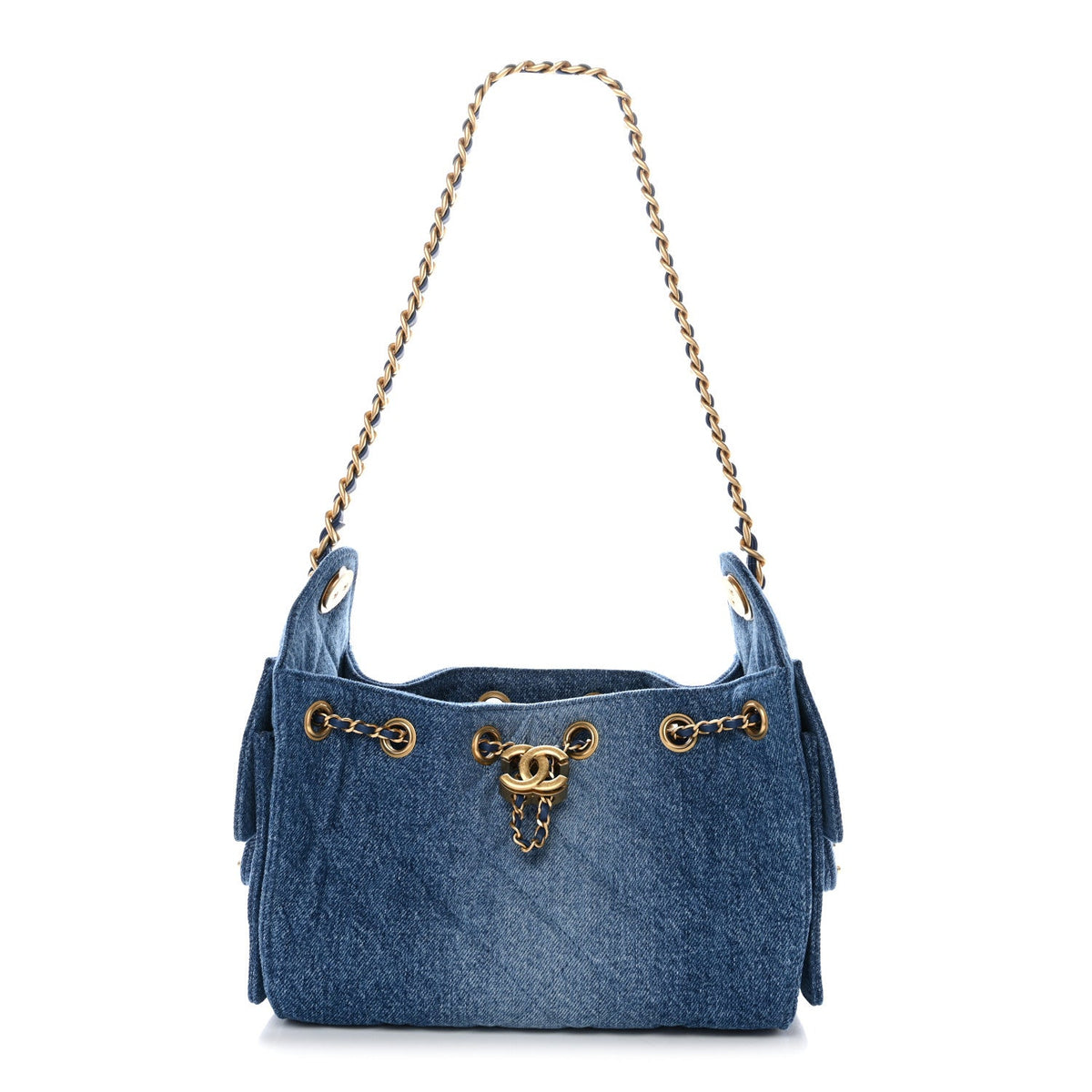 Washed Denim Quilted Mini Chanel 25 Handbag Blue