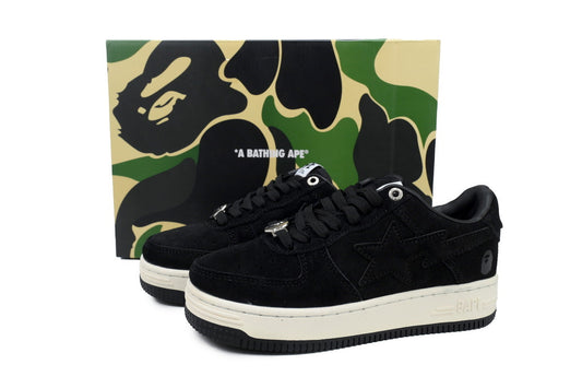 A BATHING APE BAPE STA Black & Cream Tonal-Star Sneakers | Women's & Men's Skate-Inspired Shoes