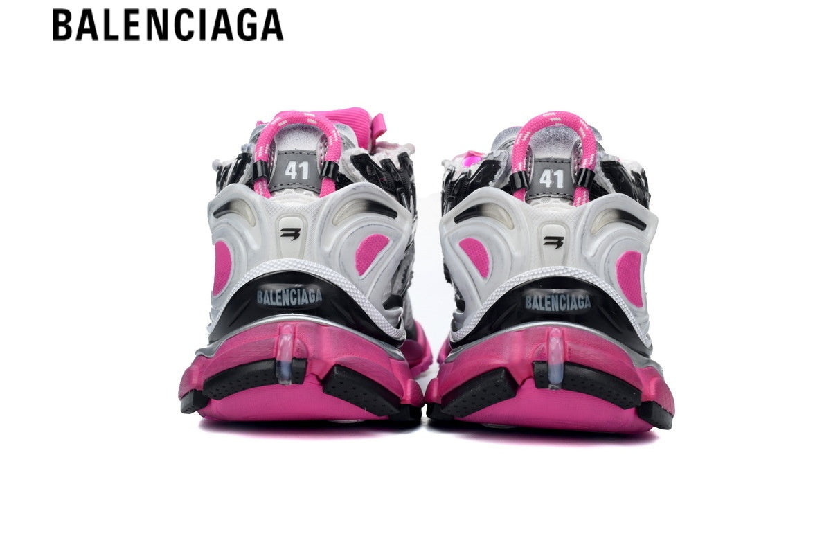 Balenciaga Runner men's shoes  women sneakers¡ª Silver Mesh, Black & Pink Synthetic Overlays
